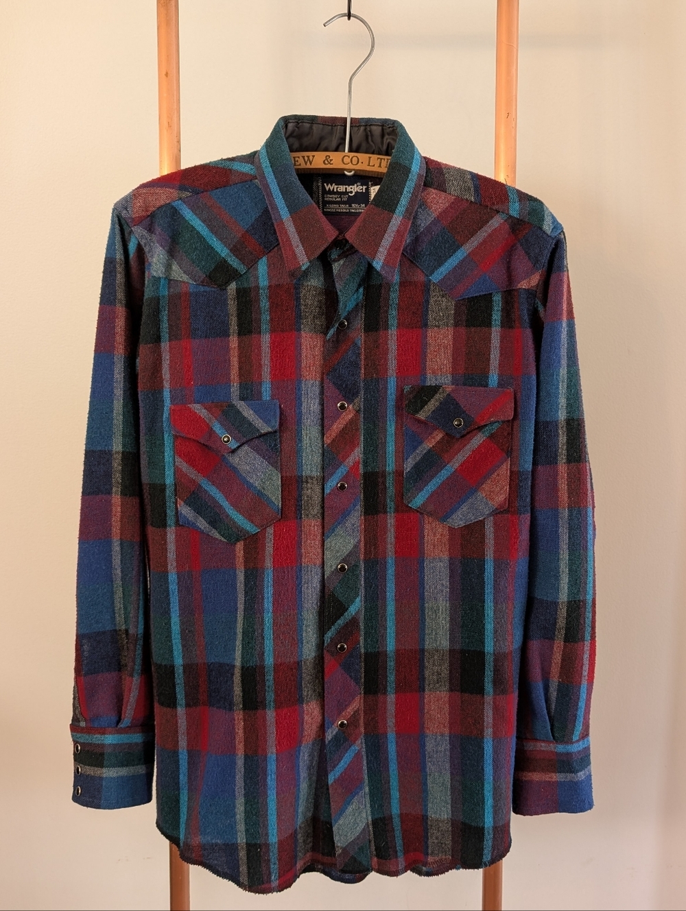 80s "Wrangler - Cowboy Cut - Regular Fit" Multicolor Plaid Western Flannel Shirt - Picture 1 of 10